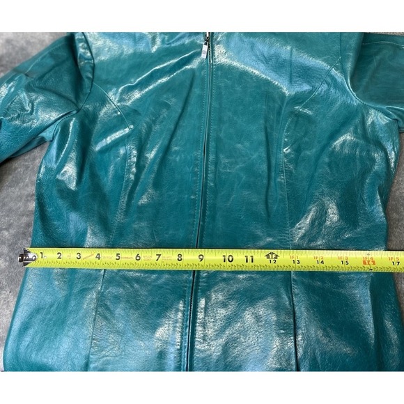 Pamela McCoy Vintage 80's Leather Jacket Turquoise Leather 80s Women's Size S - Picture 14 of 16